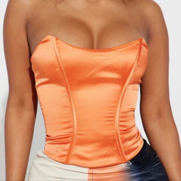 Fashion Nova Tops - Fashion Nova Vibrant Orange Satin Corset Top